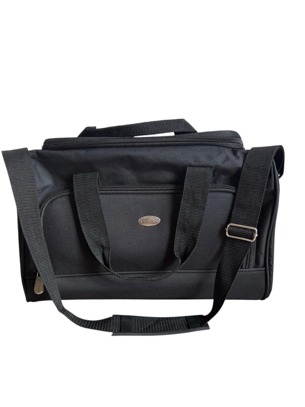PIERRE CARDIN Vtg Tote Bag Envoy Black Carry On 16” Canvas Zip Shoulder 90s